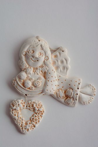 Clay wall pendant Angel with Gifts - MADEheart.com