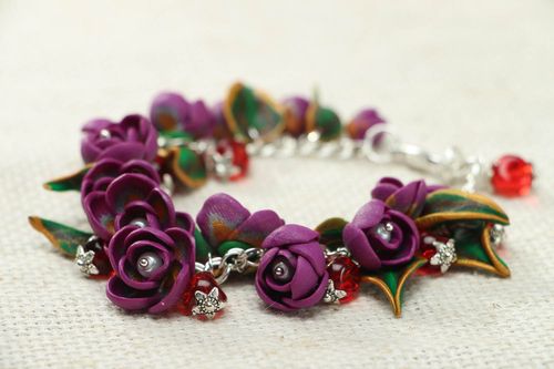Violet flowers  charm chain bracelet for mom - MADEheart.com