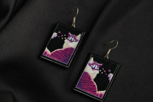 Boucles doreilles artisanales en pâte polymère Chatte - MADEheart.com