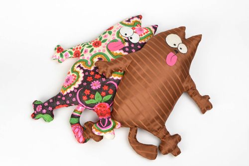 Beautiful funny handmade fabric cushion in the shape of cat - MADEheart.com