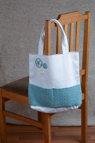 Sac blanc et bleu Accessoire femme fait main lin et coton Cadeau original - MADEheart.com