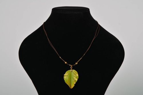Beautiful handmade polymer clay pendant designer jewelry for women Green Leaf - MADEheart.com