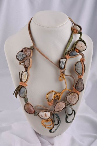 Stone necklace in ethnic style handmade leather necklace fashion jewelry - MADEheart.com