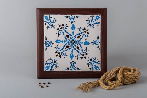 Handmade blaues Deko Wandbild mit Bemalung Haus Deko keramische Fliesen schön - MADEheart.com