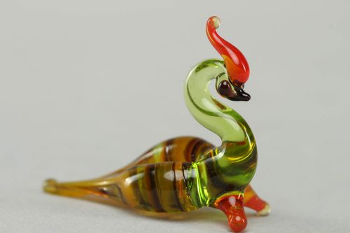 Handmade lampwork glass statuette Peacock - MADEheart.com