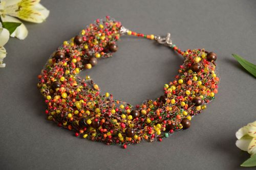 Handmade bright multi row airy necklace crocheted of beads and thread for women - MADEheart.com