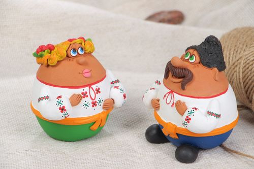 Handmade ceramic salt and pepper shakers Cossack and his wife 2 pcs - MADEheart.com