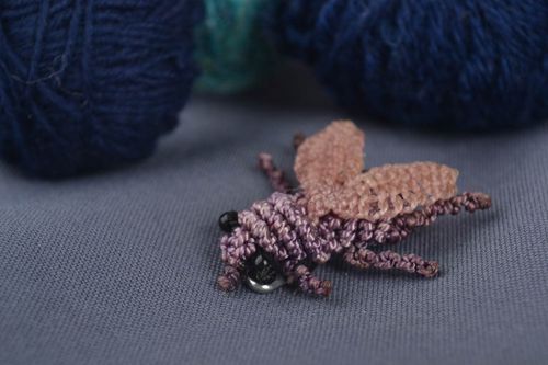 Handmade insect jewelry lilac woven brooch stylish cute macrame brooch - MADEheart.com