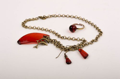 Schmuck Set handmade Ketten Anhänger Schmuck Ring Modeschmuck Ohrringe aus Glas - MADEheart.com