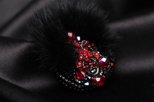 Beaded brooch with fur Flakes of Fireplace  - MADEheart.com