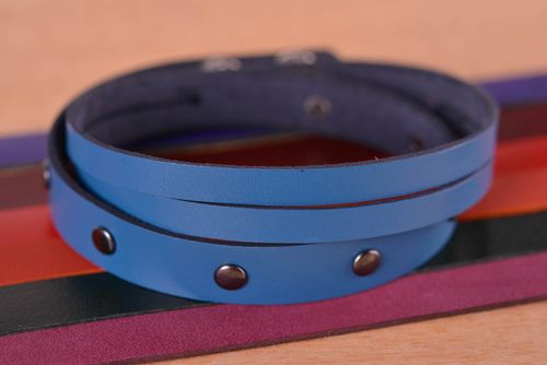 Bracelet cuir Bijou fait main bleu dans le style casual Accessoire femme - MADEheart.com
