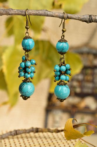 Blue handmade beaded earrings gemstone jewelry designs best gifts for her - MADEheart.com