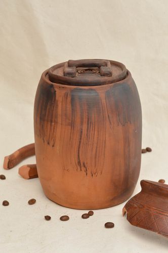 Unusual handmade clay pot ceramic pot for dry goods cereals keeping ideas - MADEheart.com