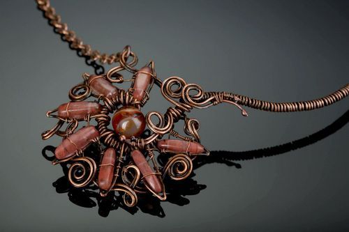 Necklace made of quartz and carnelian Svarog sun - MADEheart.com