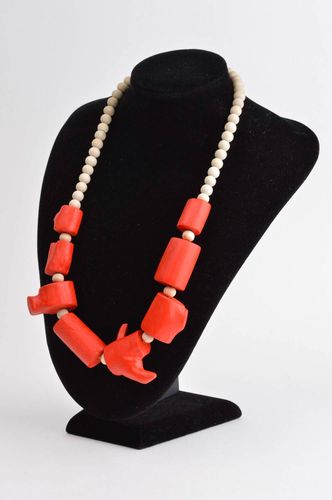 Wooden beaded necklace handmade accessories red wooden bead necklace girl gift   - MADEheart.com