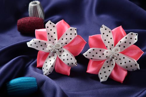 Flower scrunchies for girls handmade satin scrunchies for children hair jewelry - MADEheart.com