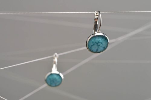 Handmade long earrings with epoxy resin stylish blue unusual designer accessory - MADEheart.com