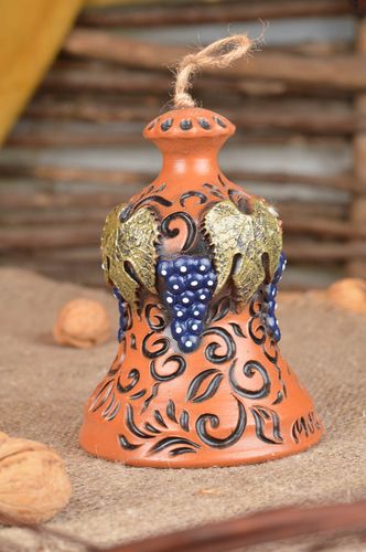 Handmade decorative beautiful small ceramic bell decorated with stucco - MADEheart.com