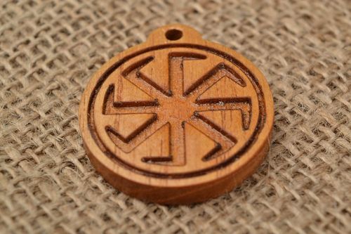 Slavonic eco clean pendant amulet made of wood Cross of Lada the Virgin  - MADEheart.com