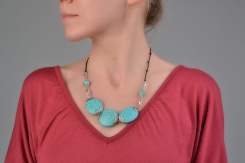 Handmade designer womens necklace with natural turquoise and on waxed cord  - MADEheart.com