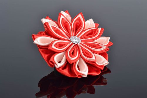 Beautiful handmade designer kanzashi satin flower hair tie for children - MADEheart.com