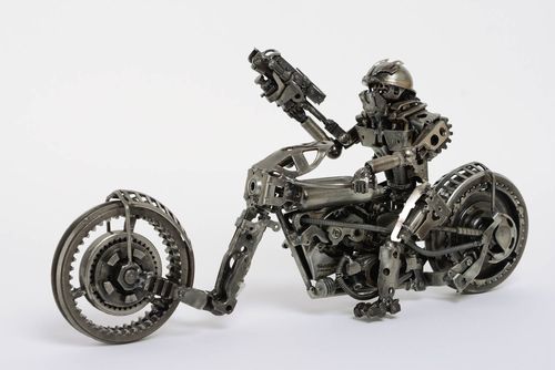 Metal statuette made of different parts Motorcycle with Rider home decor - MADEheart.com
