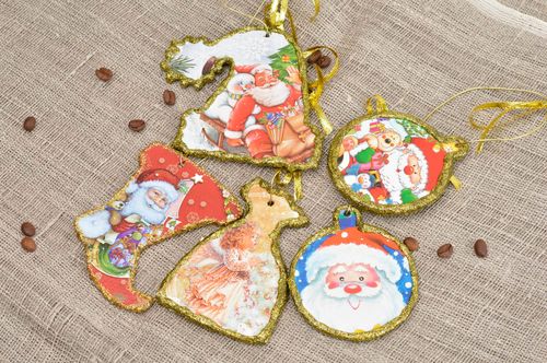 Handmade toy unusual Christmas tree pendant decorative pendant set of 5 items - MADEheart.com
