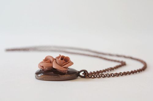 Pendant, made of polymer clay, Chocolate flowers - MADEheart.com