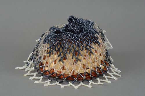 Colar incomum feminino em forma de um colarinho de miçangas feito à mão preto - MADEheart.com
