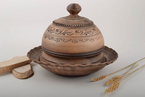 Großer schöner Brotkasten aus Ton mit Ornamen 2L künstlerische Handarbeit - MADEheart.com