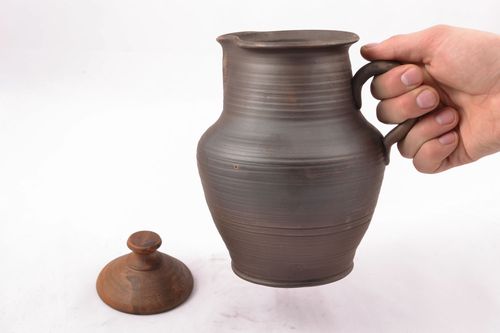 45 oz handmade brown milk jug with handle and lid 2 lb - MADEheart.com