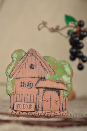 Unusual handmade painted ceramic fridge magnet in ethnic style Country House - MADEheart.com