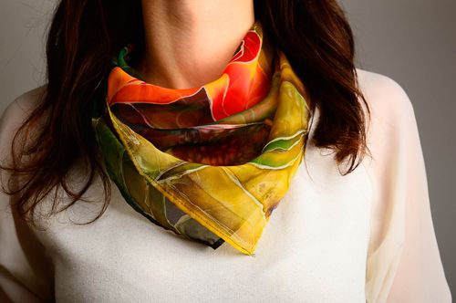 Красочный шарф ручной работы женский шарф с цветком шифоновый шарф красивый - MADEheart.com