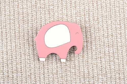 Handmade cute pink brooch unusual animal brooch wooden stylish accessory - MADEheart.com