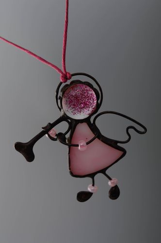 Stained glass wall pendant angel of pink color - MADEheart.com