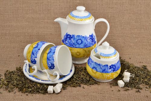 Керамический набор посуды с Петриковской росписью ручной работы для чаепития - MADEheart.com