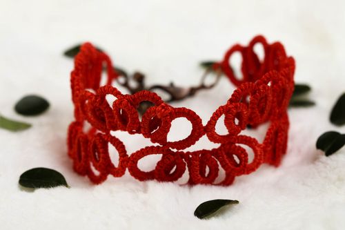Red handmade textile bracelet woven bracelet designs accessories for girls  - MADEheart.com
