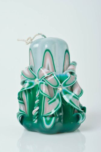 Beautiful decorative homemade carved paraffin candle of different colors - MADEheart.com