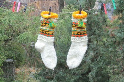 Homemade woolen socks Yellow Ornament - MADEheart.com