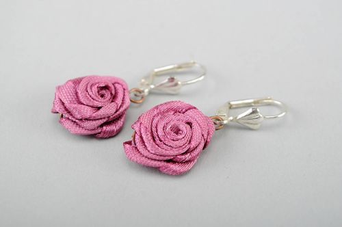 Earrings made of satin ribbons Tea Rose - MADEheart.com