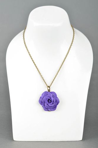 Polymer clay vintage pendant handmade jewelry plastic accessory on long chain - MADEheart.com