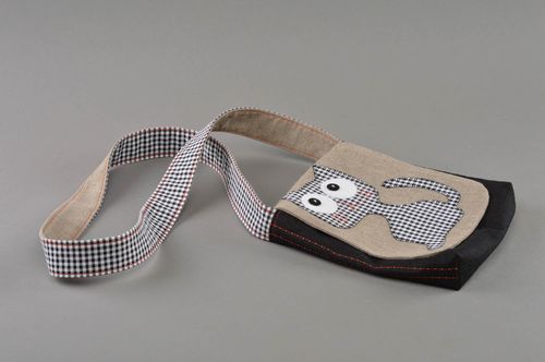 Sac bandoulière chat fait main sur longue anse gris accessoire original - MADEheart.com