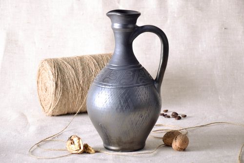 Black clay classic wine 30 oz decanter in Greek style 9,5, 1,19 lb - MADEheart.com