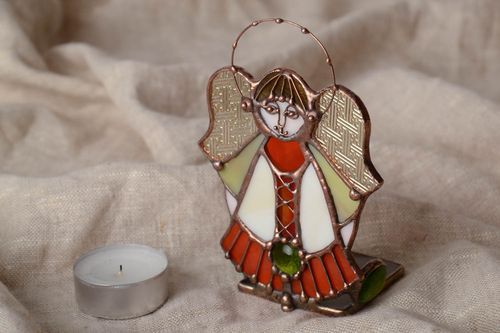 Candelero de cristal vitral figura de ángel artesanal bonito  - MADEheart.com