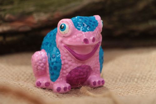 Bright plaster statuette Frog handmade figurine painted with acrylics  - MADEheart.com