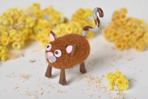 Handmade brown woolen toy handmade plastic figurine cute unusual statuette - MADEheart.com