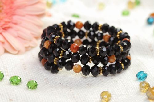 Bracelet en pierres Bijou fait main Accessoire femme cristal agate noire - MADEheart.com