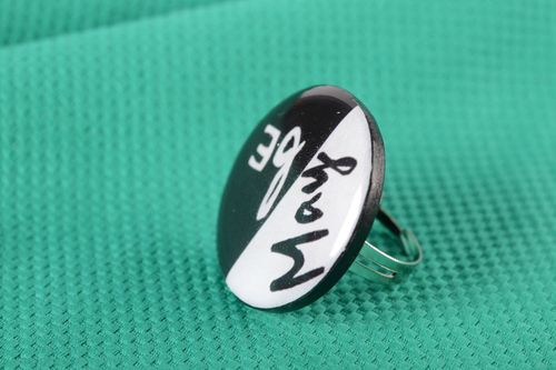 Stylish handmade round finger-ring polymer clay accessory present for women - MADEheart.com