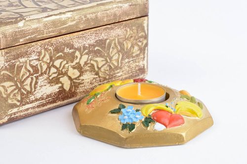 Portavelas de yeso artesanal decoración de hogar con flores regalo original - MADEheart.com
