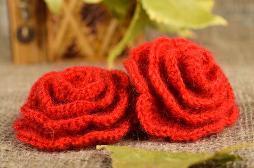 Elastici per capelli con fiori di lana fatti a mano due elastici a maglia - MADEheart.com